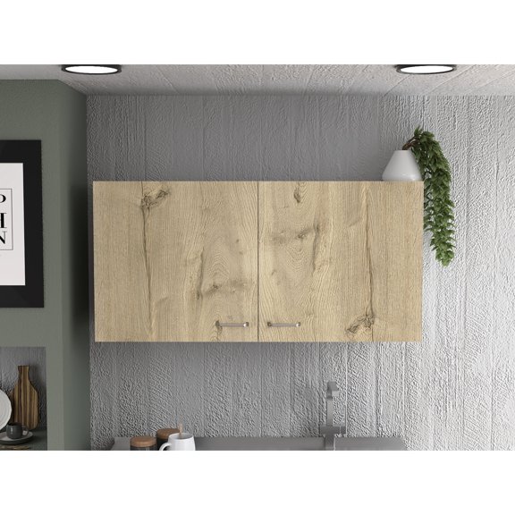 Double - Door Wall Cabinet for Kitchen | Ideal for Storing Cans and Jars | Crafted from Particle Board | Solves Kitchen Storage Problem