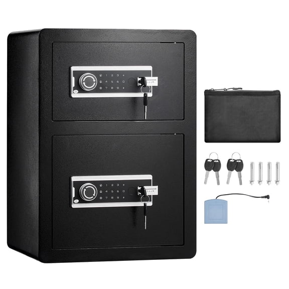 Double Doors 3.5 cu.ft Safe Box with Key Lock & Password, Safe Lock Box with Fireproof Bag, Key Rack, LED Light and 2 Height Adjustable and Removable Divider