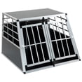 thumbnail image 1 of Double Doors Pet Car Transport Cage, Aluminium Puppy Travel Crate Box, Trapezoidal Kennel Dog Cat Carrier Cage, Black, 1 of 8