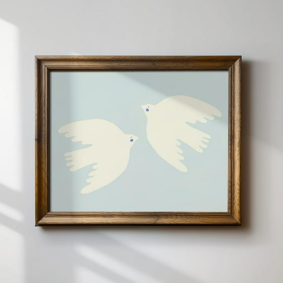 Double Dove Art Print, Horizontal Print, Nursery, Botanical, Cottage Core Decor, Wall Art Wall Art, Modern Wall Decor For Living Room, 12x18 UNFRAMED