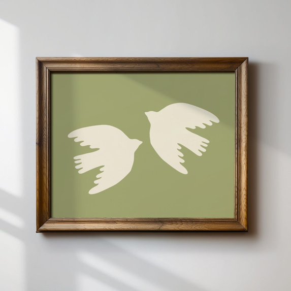 Double Dove Art Print, Horizontal Print, Nursery, Botanical, Cottage Core Decor, Wall Art Wall Art, Modern Wall Decor For Living Room, 8x12 UNFRAMED