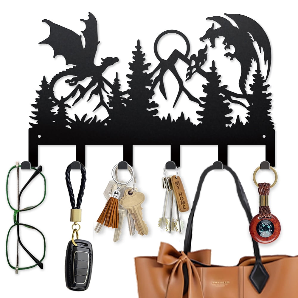 Battle Jacket Rack Double Dragon Battle Metal Key Hook Mountain Forest Coat Rack Wall ...