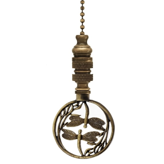 Double Dragonfly Ceiling Fan Pull Antique Brass 2.8"h