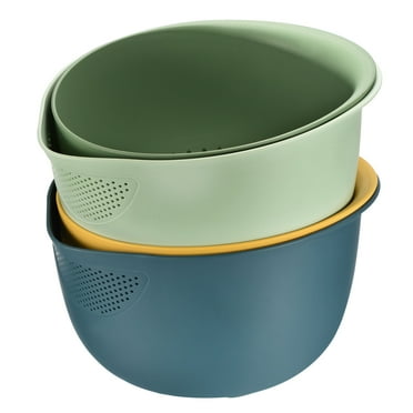 Double Drain Basket Bowl Washing Kitchen Strainer Vegetables Fruit Food Strainer-Green+Blue(2PCS)