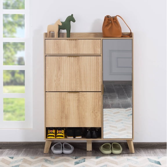 Double-Drawer Flip-Top Shoe Cabinet with Side Cabinet Slim Profile Large Capacity Storage for Compact Spaces