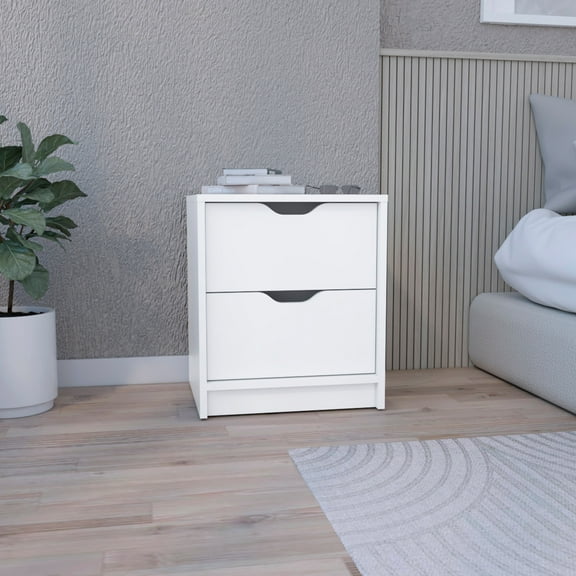 Double Drawer Nightstand 19"H, Bedside Table, White