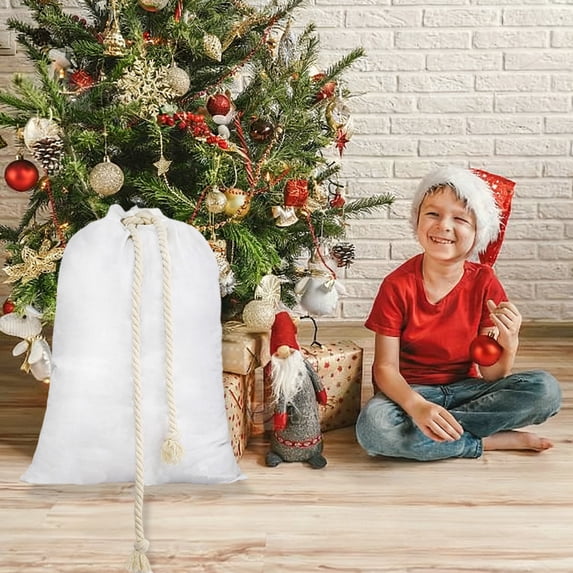 2 PCS Double Drawstring Christmas Bag 28x20 Inch, Canvas Gift Storage Bag with Dual Cords, Large Santa Sack for Holiday Gifts, Reusable Christmas Present Bag for All Occasions