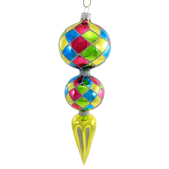 Double Drop W/ Chartreuse Flare - 1 Glass Ornament 10 Inch, Glass - Ornament Harlequin Design Ball Sbk221002