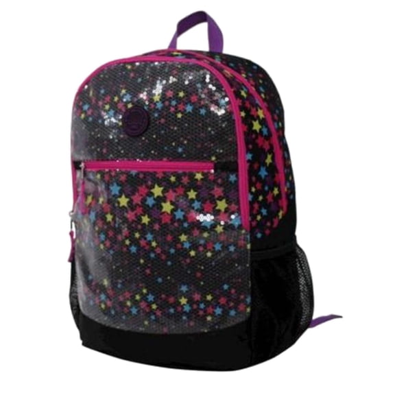 Double Dutch Black Sequined Stars Backpack Sport School Travel Back Pack
