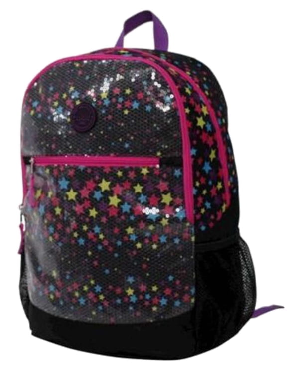 Double Dutch Black Sequined Stars Backpack Sport School Travel Back Pack