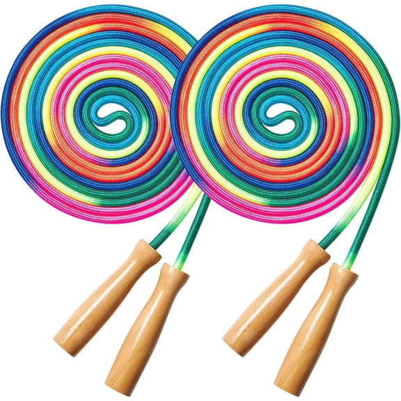 Double Dutch Long Jump rope - 16Ft 2 Pack Skipping Rope for Kids Adults, Rainbow Jumping Rope for Multiplayer with Wooden Handle