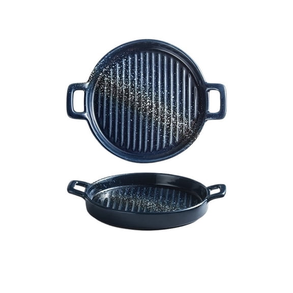 Double Ear Ceramic Baking Tray Western Steak Plate Microwave Oven, Baking Utensils,25.5*21*4cm