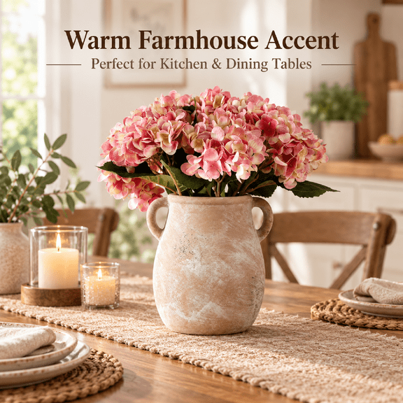 Double Ear Ceramic Vase, Vintage Farmhouse Rustic Terracotta Texture Flower Vessel, Thickened Anti-Tip Base for Kitchen Living Room Table Entryway Home Soft Decoration, Brown