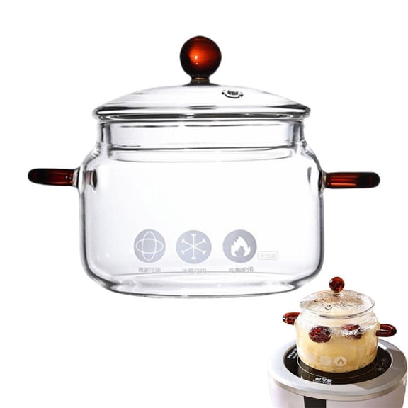 Double Ear Glass Pot, Heat Resistant Borosilicate Glass Saucepan Small Soup Stew Pot with Handles, Clear Single-Serve Cookware for Baby Food, Soup, Noodles