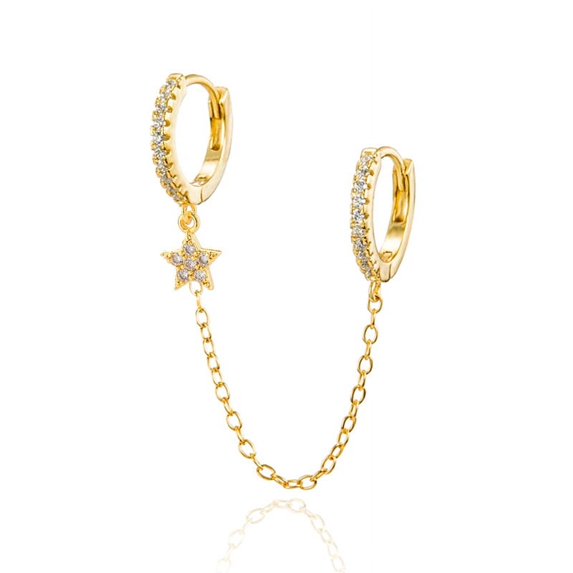 Double Earring Long Chain Star Studded Diamond Pendant Earrings, 925 Sterling Silver, Party Wedding Jewelry Gift
