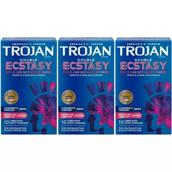 Double Ecstasy Ultrasmooth Intensified Lubricated Latex Condoms 30 Condoms (Retail Boxes)