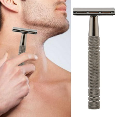Double Edge , Long Handle Beard Shaving Zinc Alloy for Home Use ,Barber Shop, with 5 Premium Stainless Steel , Black