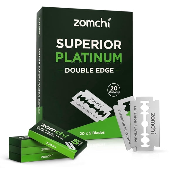 ZOMCHI 100 Double Edge Razor Blades - Platinum Coated, Fits All Standard Safety Razors for Men & Women