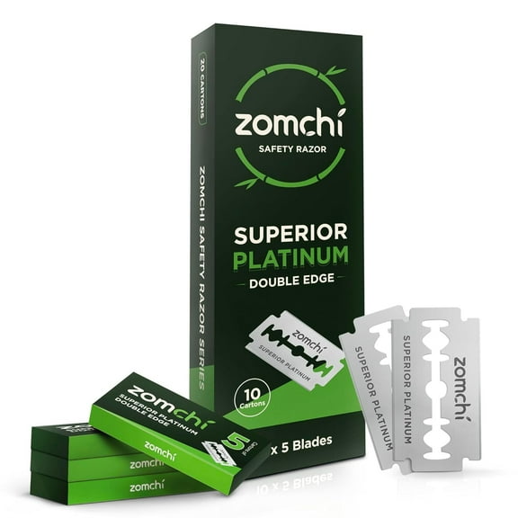 ZOMCHI Double Edge Safety Razor Blades, 50 Count Stainless Steel Blades for Shaving, Fits All Standard Double Edge Safety Razors for Men and Women