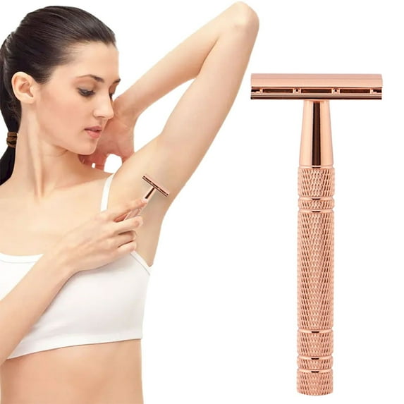Double Edge Razor for Women and Men - Reusable Safety Razor with 10 Blades, Alloy Metal, Textured Grip, Classic Three Piece, Precision Grooming, Eco Friendly, Body Hair Removal, Ho Makeup Organizers