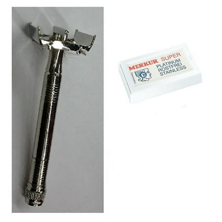 Double Edge Safety Razor + Merkur Double Edge Safety Razor Blades 10 ct. (Pack of 1)