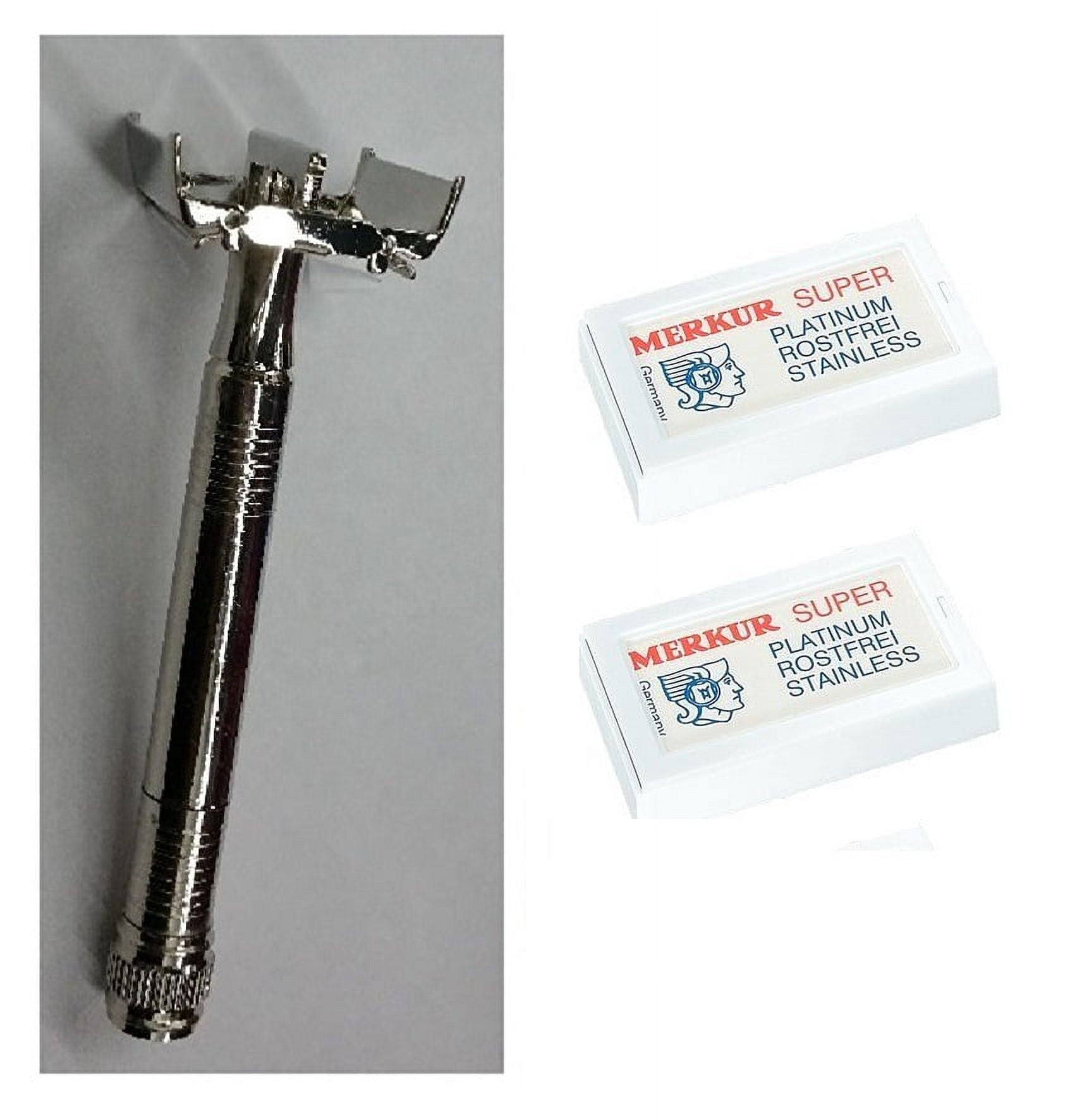 Double Edge Safety Razor + Merkur Double Edge Safety Razor Blades 10 ct. (Pack of 2) + Cat Line Makeup Tutorial