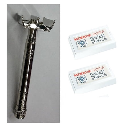 Double Edge Safety Razor + Merkur Double Edge Safety Razor Blades 10 ct. (Pack of 2)