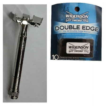 Double Edge Safety Razor + Wilkinson Sword Double Edge Razor Blades, 10 ct. (Pack of 1) + Schick Slim Twin ST for Dry Skin