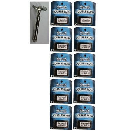 Double Edge Safety Razor + Wilkinson Sword Double Edge Razor Blades, 10 ct. (Pack of 10) + 3 Count Eyebrow Trimmer