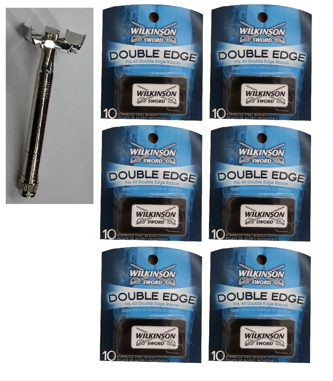 Double Edge Safety Razor + Wilkinson Sword Double Edge Razor Blades, 10 ct. (Pack of 6) + Makeup Blender Stick, 12 Pcs