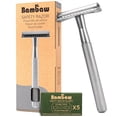 thumbnail image 1 of Double Edge Safety Razor for Men and Women, Reusable Metal Razor with 5 Double Edge Safety Razor Blades, Closed Comb Shaving Razor, Silver, 1 of 6
