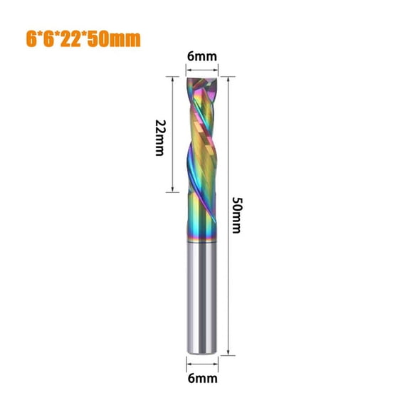 Double-Edged Compression Router Bits, 2 Flute Spiral Carbide End Mill with DLC Nano-Coating, Up Down for Woodworking, 6mm/6.35mm Shank(6x6x22x50)