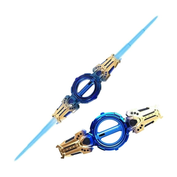 Double Edged Fire Spinning Light Sword, Stretching Blades With Rotating Mechanism, Colorful Led Lights & Laser Effects, Rotates Smoothly For Interactive Play, Extends To Adjust