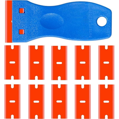 Double Edged Plastic Razor Blade Scrapers Knife with Contoured Grip for Scraping Labels and Decals Sticker From Glass, Windshields and Auto Window Tint Vinyl Tool Application (3Scraper+20Blades)