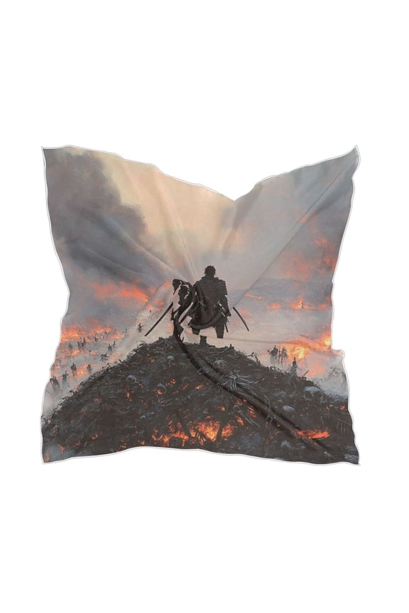 Double Edged Swordsman Square Silk Scarf, 23.6223.62in Polyester Simulated Silk Satin Scarf Tops for Women Head Wraps Shirt Bandana Curly Hair Tie Headband Headscarf