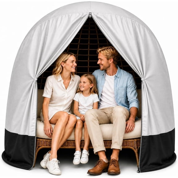Double Egg Chair Cover Waterproof 420D Oxford Hanging Outdoor Furniture Covers for Patio Wicker Egg Swing Cocoon Chair, 91x80 Inches, Silvery & Black