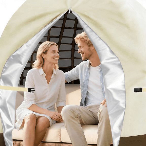 Double Egg Chair Cover Waterproof Oxford Hanging Outdoor Furniture Covers for Patio Wicker Egg Swing Cocoon Chair, Beige