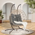 thumbnail image 1 of Double Egg Chair with Stand, Indoor Outdoor Hanging Wicker Rattan Patio Basket Swing Chair, Handwoven UV & Rust Resistant Iron Frame with Water Resistant Cushion,600 lbs Capacity, 1 of 5