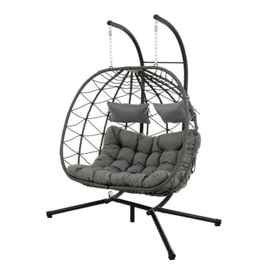 Double Egg Chair With Stand, Patio Wicker Hanging Egg Chair, Indoor Outdoor Swing Chair, Hanging Basket Chair With Stand For Bedroom Living Room Balcony
