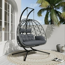 Double Egg Swing Chair with Stand, 2 Person Outdoor Indoor Hammock Hanging Chair with Cushion for Patio Living Room 650 LBS Capacity-Grey