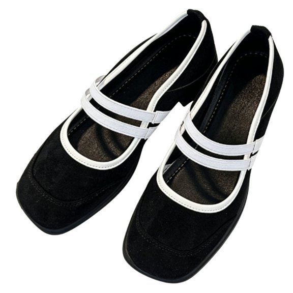 Double Elastic Straps Mary Jane Shoes for Women Faux Suede Chunky Low Block Heel Pumps Comfortable Closed Toe Dress Shoes for Wedding Office Work & Casual Outfits