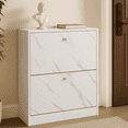 thumbnail image 1 of Dowellia 2 Drawer Shoe Cabinet,Wooden Shoes Organizer Cupboard Unit Hallway Furniture,freestanding Entryway 2 tier Modern Shoe Rack Cabinet Footwear Stand for Shoes (Marble White), 1 of 7