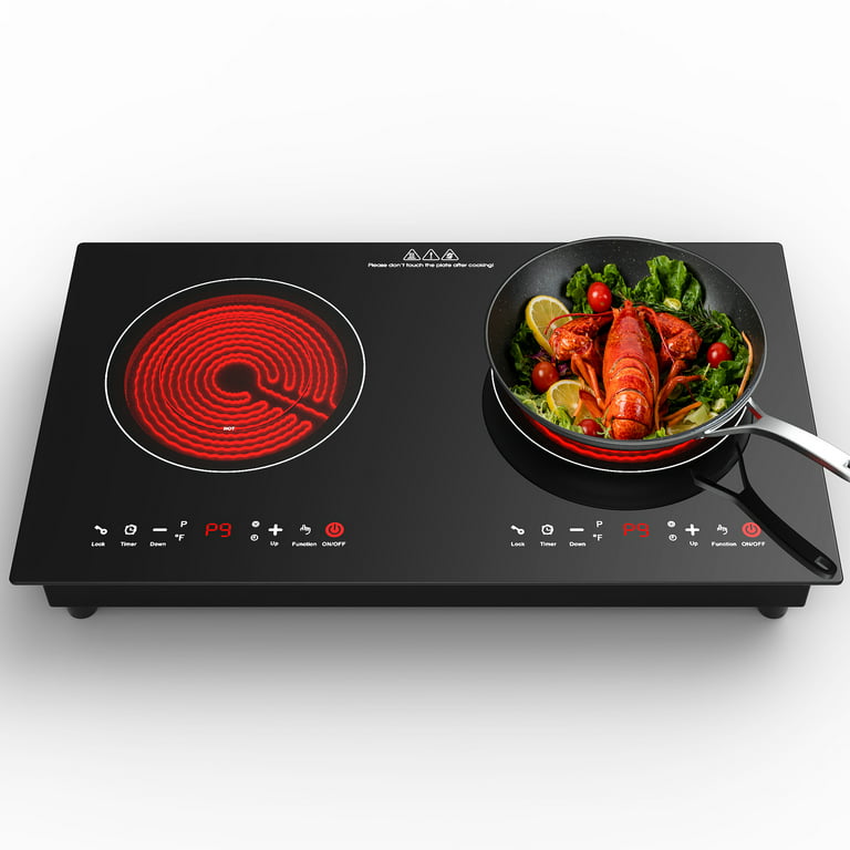 Cooksir 2 Burner Electric Cooktop - 24 Inch Built-in & Countertop Electric  Stove Top, 110V-120V Double Burner Ceramic Cooktop Portable with Child