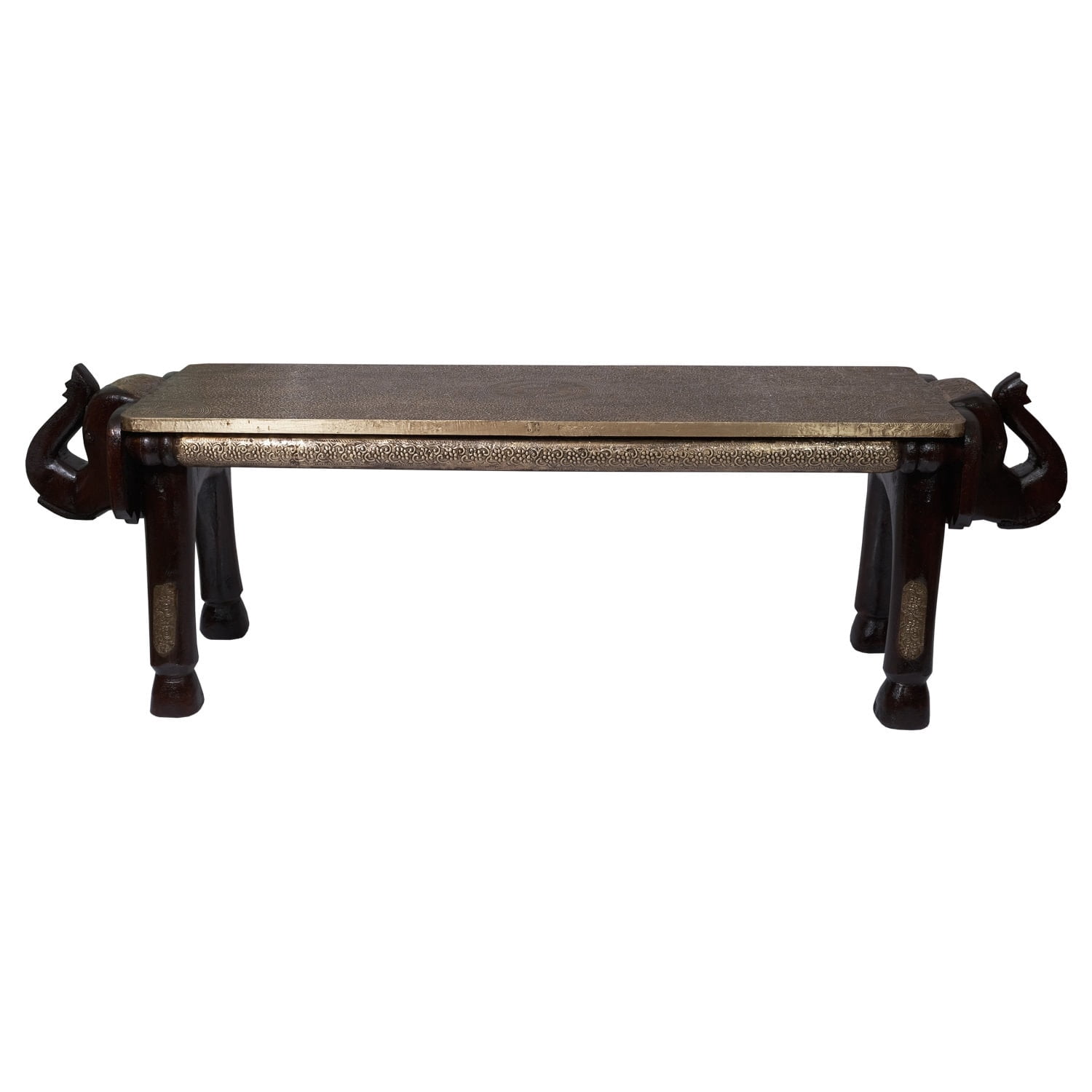 Double Elephant Head Solid Wood Decorative Bench With Brass Foil ...