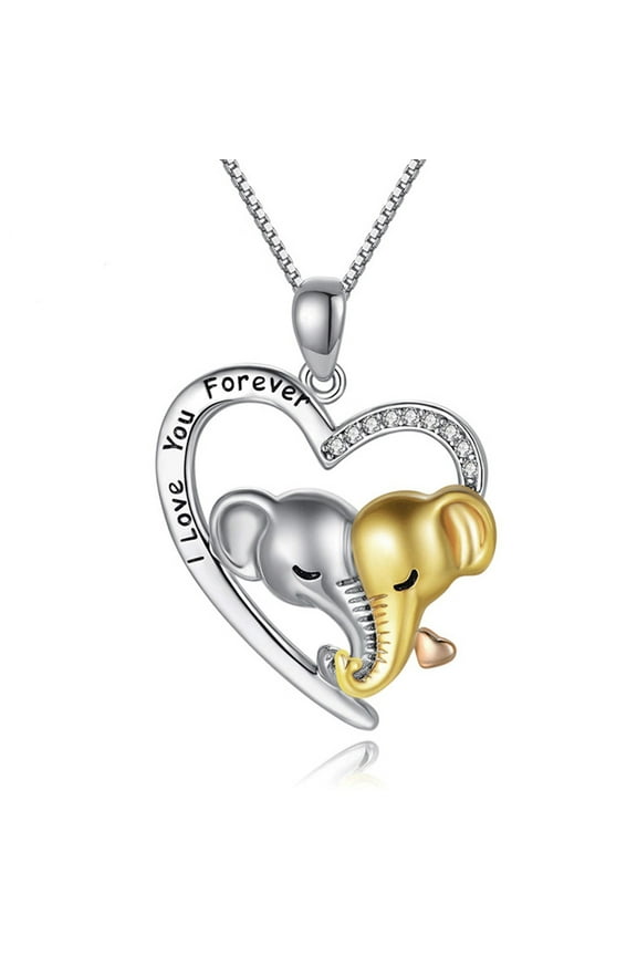 Double Elephant Necklace I Love You Forever Heart Pendant Valentines Jewelry Gift for Women Girlfriend