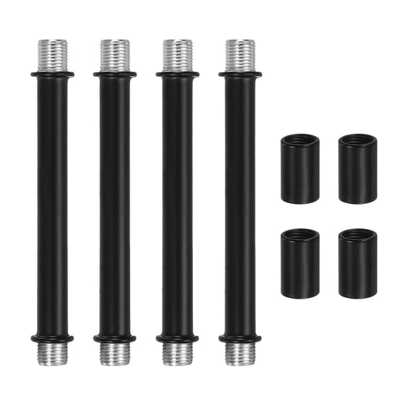 Double End Lamp Extension Rod M10x100mm - 4 Pcs Straight Pipe Lamp Stems Rod Kit with Connector Nuts, for Chandeliers Pendant Light Fixture Downrods Island Lighting, Black
