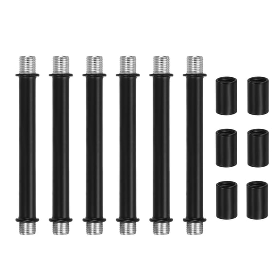 Double End Lamp Extension Rod M10x100mm - 6 Pcs Straight Pipe Lamp Stems Rod Kit with Connector Nuts, for Chandeliers Pendant Light Fixture Downrods Island Lighting, Black