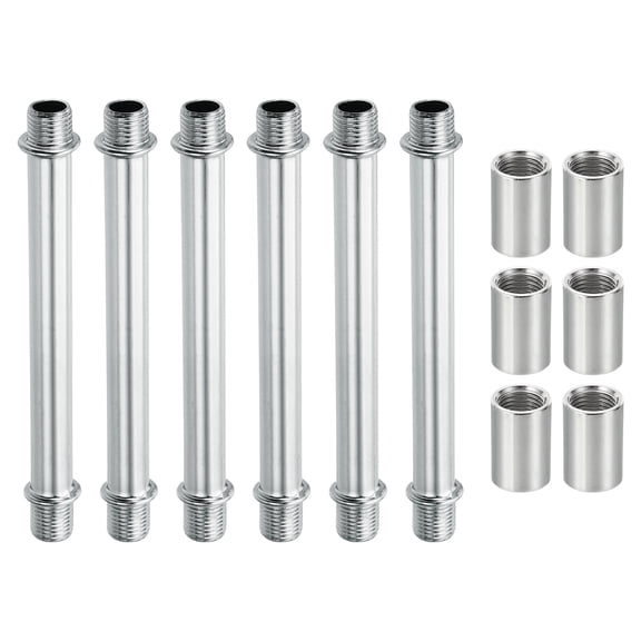 Double End Lamp Extension Rod M10x100mm - 6 Pcs Straight Pipe Lamp Stems Rod Kit with Connector Nuts for Chandeliers Pendant Light Fixture Downrods Island Lighting, Chrome