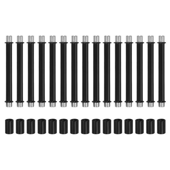 Double End Lamp Extension Rod M10x110mm - 15 Pcs Straight Pipe Lamp Stems Rod Kit with Connector Nuts, for Chandeliers Pendant Light Fixture Downrods Island Lighting, Black