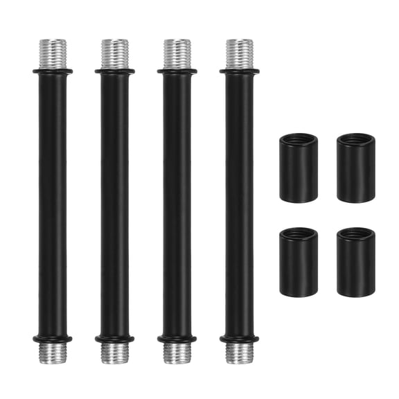 Double End Lamp Extension Rod M10x110mm - 4 Pcs Straight Pipe Lamp Stems Rod Kit with Connector Nuts, for Chandeliers Pendant Light Fixture Downrods Island Lighting, Black
